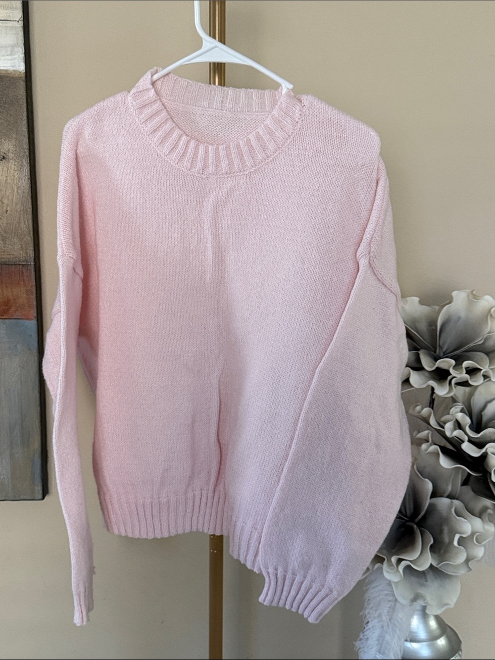 Light Pink Crewneck Knit Sweater - Soft Everyday Pullover